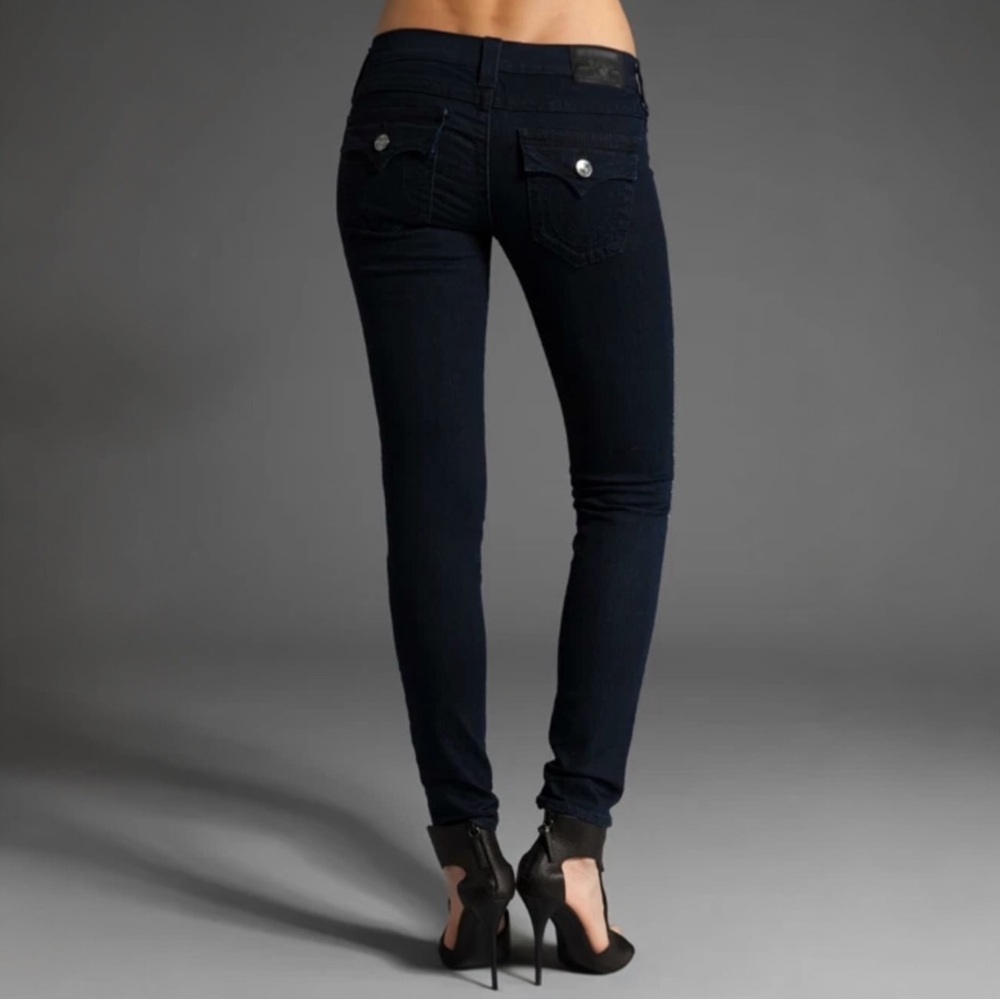 True Religion Casey Steel Panel Studded Skinny Jeans 27 USA Dark Wash RARE - Picture 2 of 14